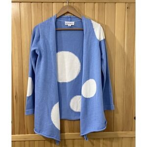 Cotton Country 100% Cotton Women's Small Blue‎ White Large Dot Open Cardigan